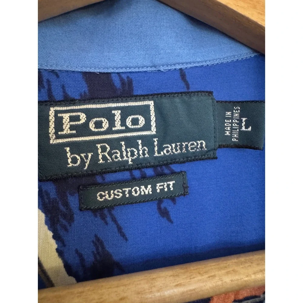 Vintage Polo Ralph Lauren Sailboat Print Viscose Button Down Shirt Blue Large